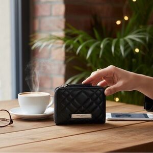 Kurt Geiger London Black Quilted Leather Small Wallet Zip Coin